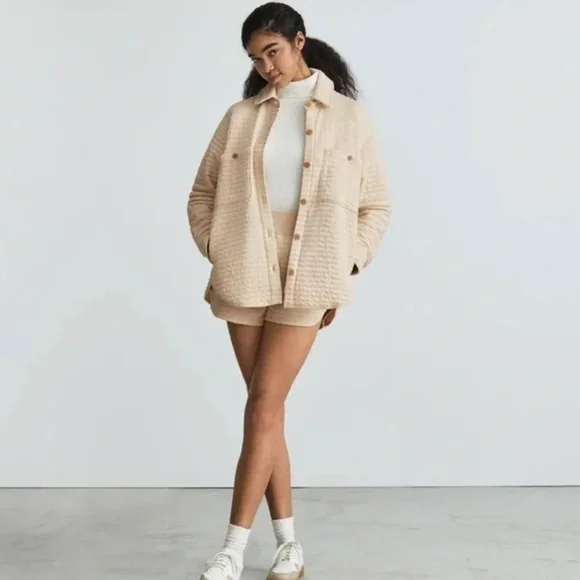 Everlane The Organic Cotton Quilted Shirt Jacket Cream Parchment M - Picture 5 of 13